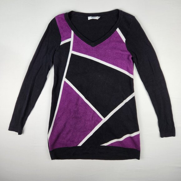 Ricki's V-Neck Sweater Colour Block Purple Black Womens Size S - Picture 2 of 12